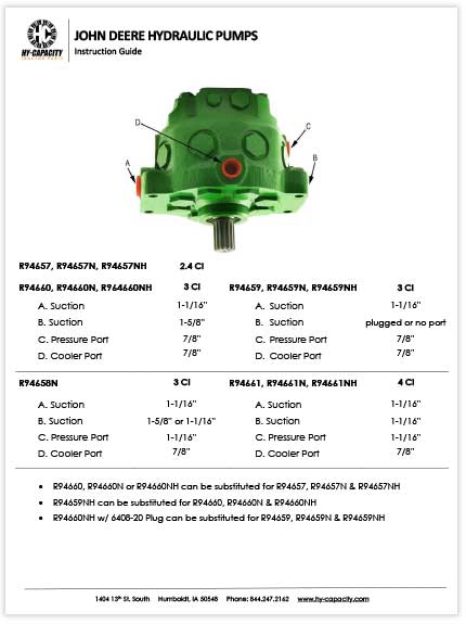 JOHN DEERE HYDRAULIC PUMPS Instruction Guide